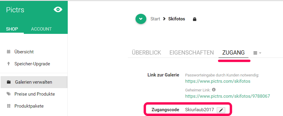 Fotos mit Zugangscode schützen Fotos mit Zugangscode schützen
