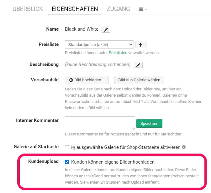 Kundenuploads von Fotos in einer Galerie ermöglichen