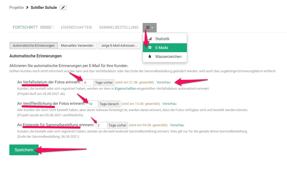 Automatischer Mailversand aus Onlineshop bei Pictrs
