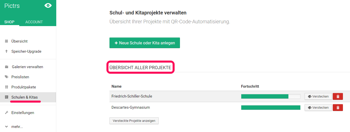 Schul- und Kitaprojekte in Ihrem Pictrs-Verwaltungsbereich Schul- und Kitaprojekte in Ihrem Pictrs-Verwaltungsbereich