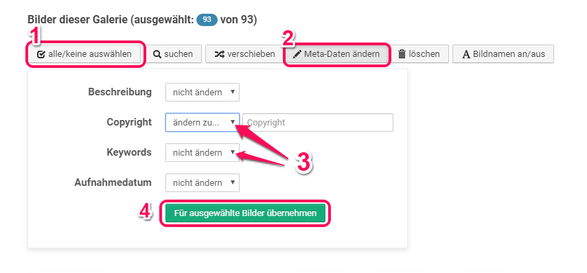 Meta-Daten einer Fotogalerie anpassen Meta-Daten einer Fotogalerie anpassen