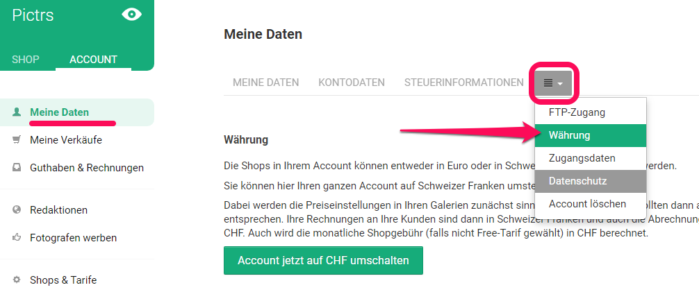 Waehrung im Foto-Onlineshhop auf CHF ändern Waehrung im Foto-Onlineshhop auf CHF ändern