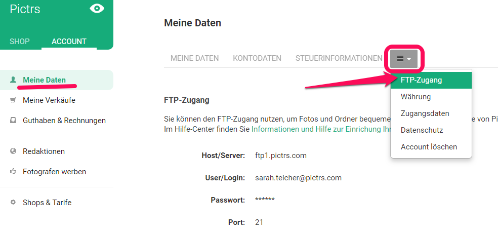 FTP-Zugang im Pictrs-Shop einrichten FTP-Zugang im Pictrs-Shop einrichten