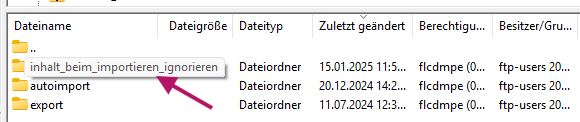 Daten beim FTP-Import ignorieren