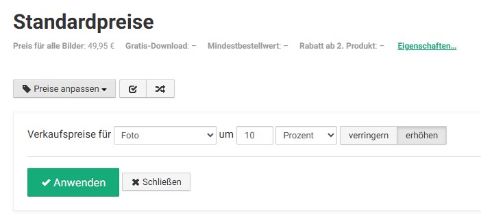 Preise prozentual anpassen
