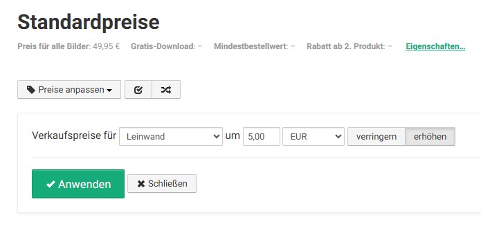 Preise um einen fixen Betrag verringern oder erhöhen