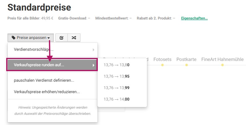 Verkaufspreise im eigenen Onlineshop runden