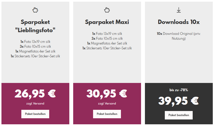 So können Produktpakete aus Fotoprodukten im Pictrs-Shop aussehen