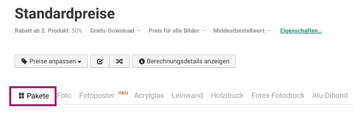 Pakete in Preisliste einpreisen und aktivieren