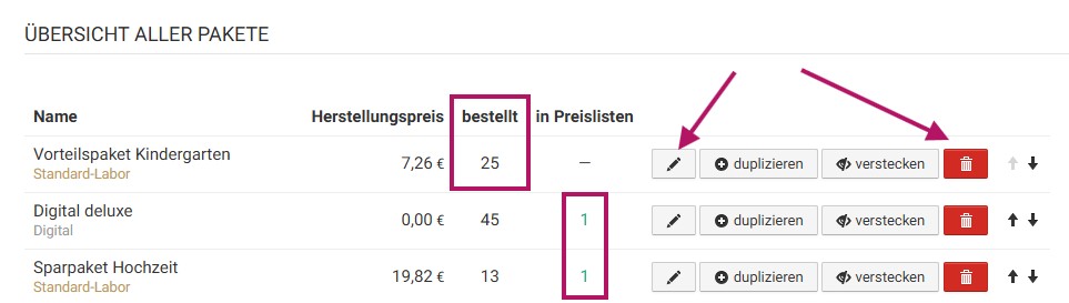 Produktpakete in der Shopverwaltung bearbeiten