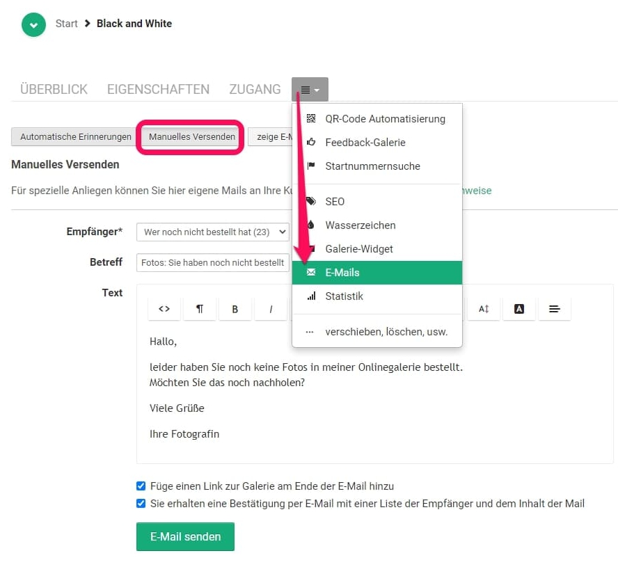 Mails selbst verfassen und an Kundengruppen des Shops schicken