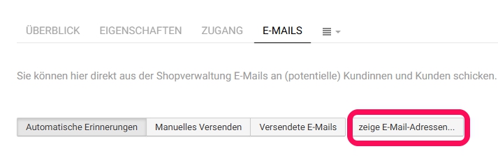 E-Mail-Adressen von Kundengruppen in der Shopverwaltung ansehen