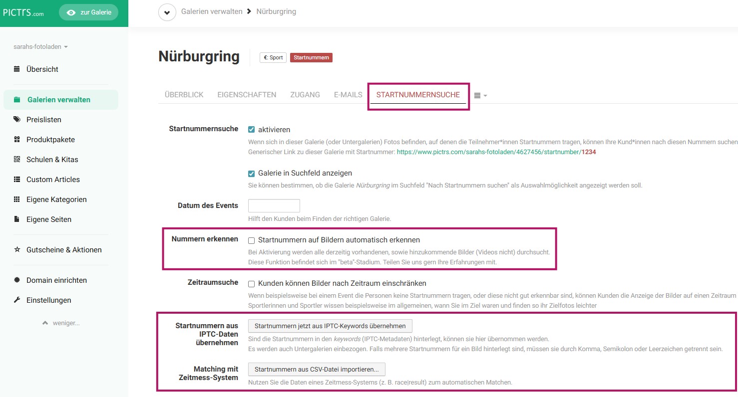 Startnummern-Tagging auf Fotos