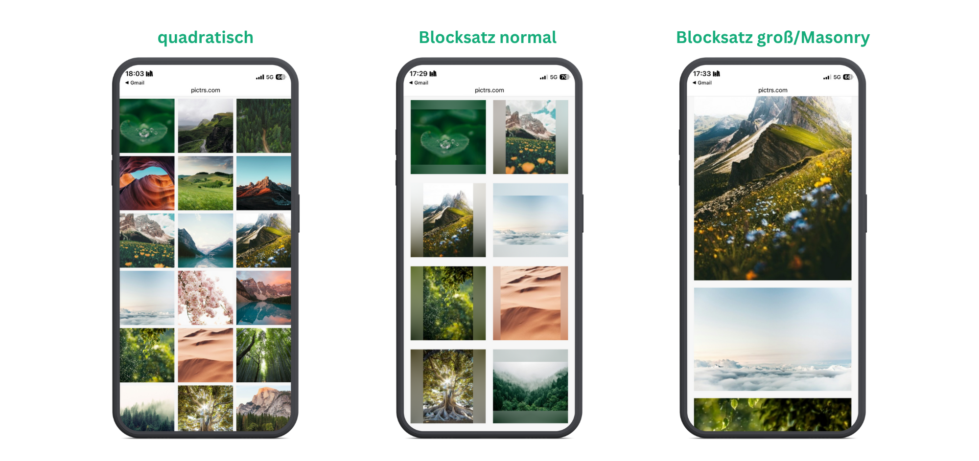 mobile Ansicht des Bildlayouts einer Galerie