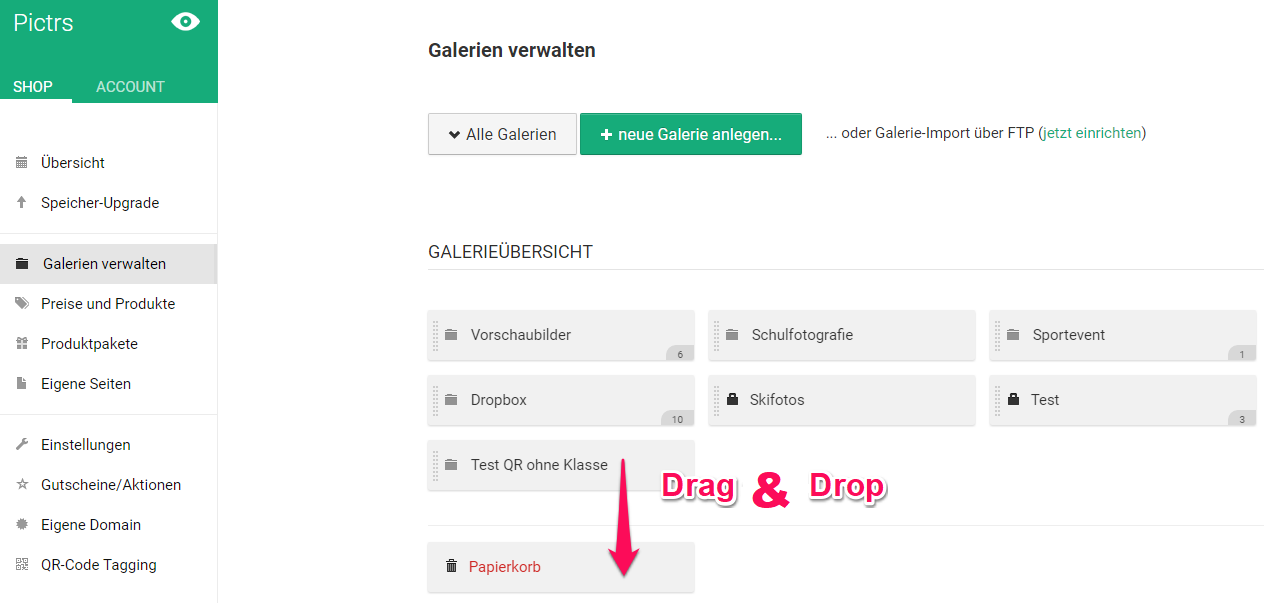 Galerie im Onlineshop löschen Galerie im Onlineshop löschen